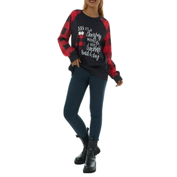 Yuemengxuan Women's Warm Sweatshirt, Christmas Style Pattern Long Sleeve Plaid Pullover