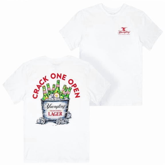 Yuengling 898325-large Crack One Open Ice Bucket Front & Back Print T-Shirt - White - Large