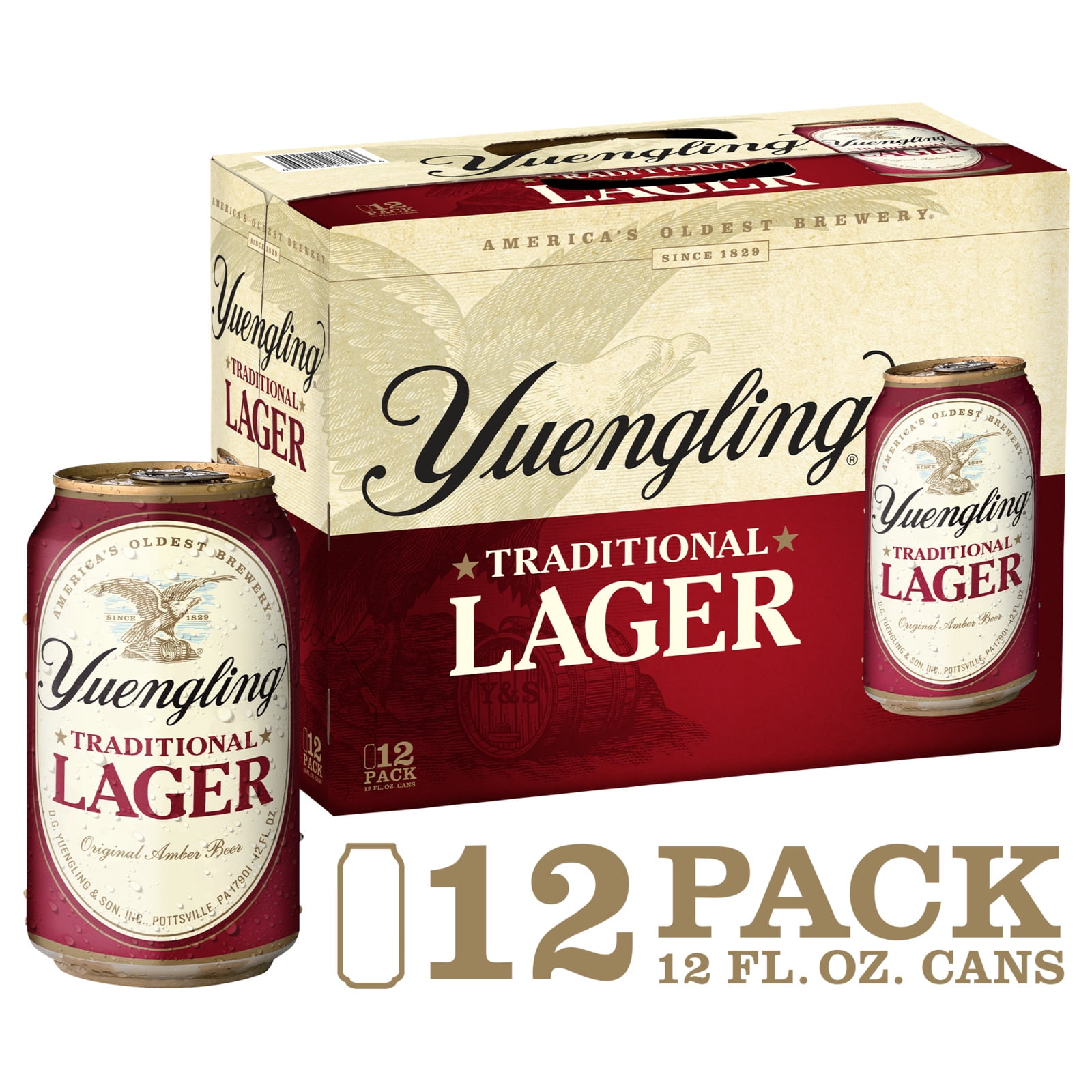 Yuengling Lager Beer, 12 Pack Beer, 12 fl oz Aluminum Cans, 4.5% ABV, Domestic Lager