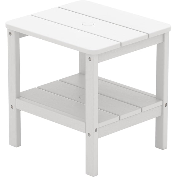 Yueqing 2 Tier Adirondack Side Table with Umbrella Hole HIPS Outdoor Patio White
