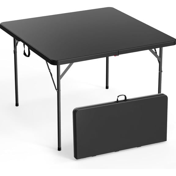 Yueqing 42" FoldinHalf Square Table, Portable BiFold Plastic Table, Black for Kitchen, Outdoor Party, Home Use