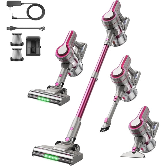 Yueqing 600W 50Kpa Cordless Stick Vacuum, 50Mins Runtime, Self-Standing Anti-Tangle, Lightweight Purple for Pet Hair