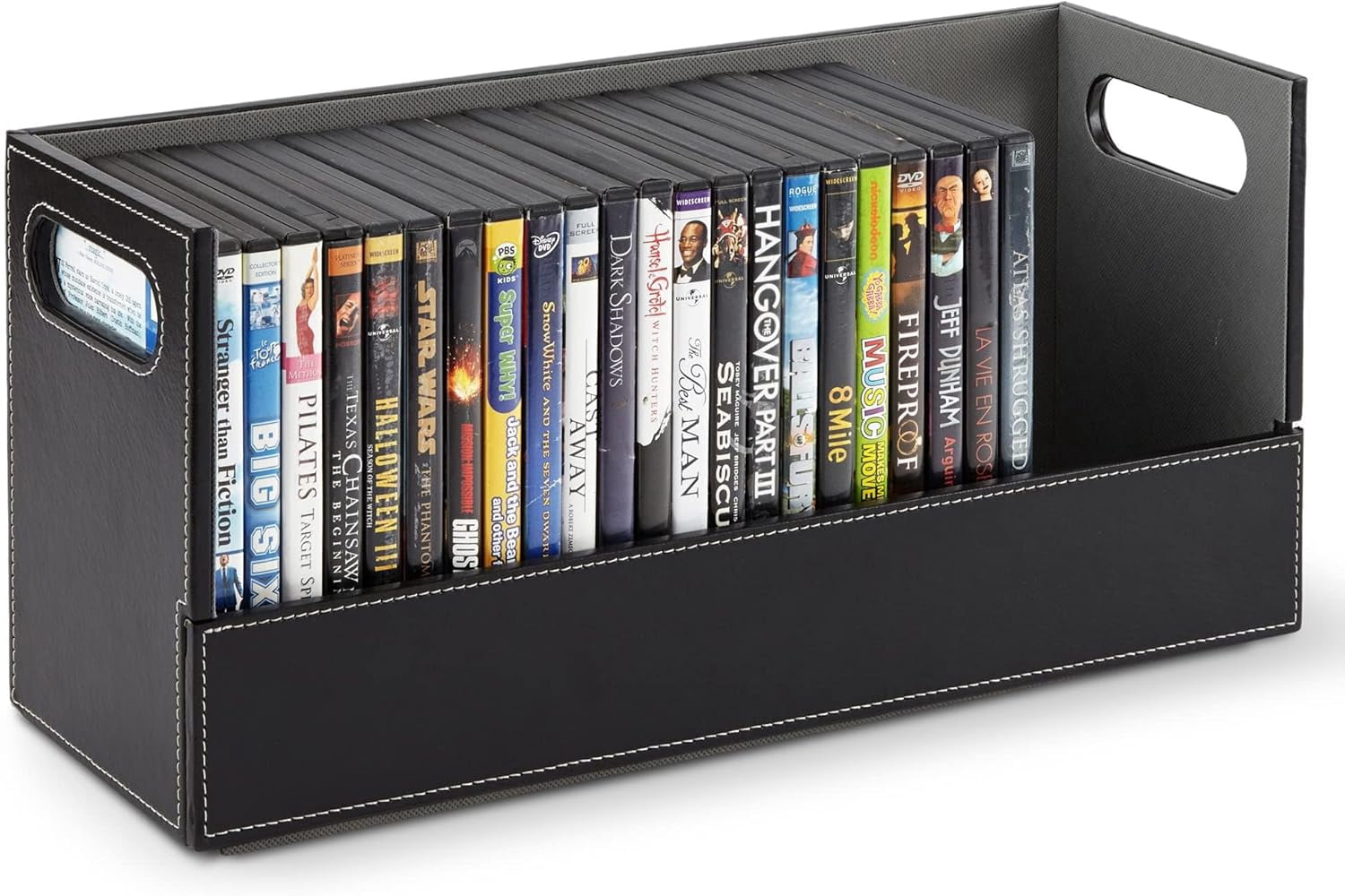 Yueqing DVD Storage Box, Faux Leather Black 2 Pack, Holds 28 DVDs for ...