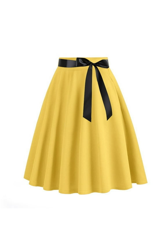 Yueyer Women's 50s Retro Skirts Vintage Hepburn Style High Waist Flared Vintage A-Line Tie Swing Party Skirt