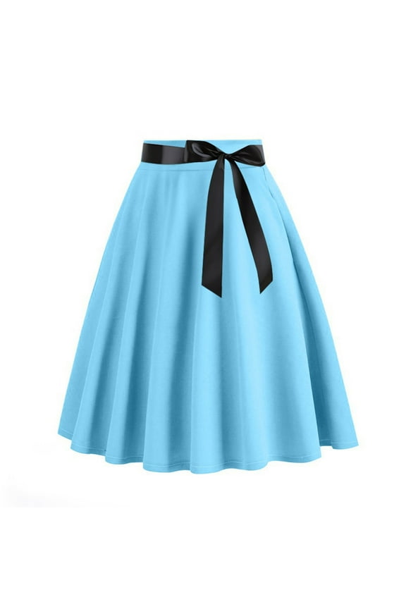 Yueyer Women's 50s Retro Skirts Vintage Hepburn Style High Waist Flared Vintage A-Line Tie Swing Party Skirt