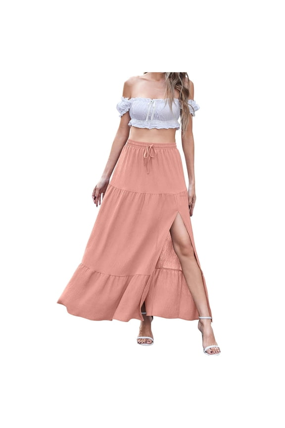 Yueyer Womens Boho Floral Slit Maxi Skirt Split Thigh High Waisted Long Beach Midi Wrap Skirts