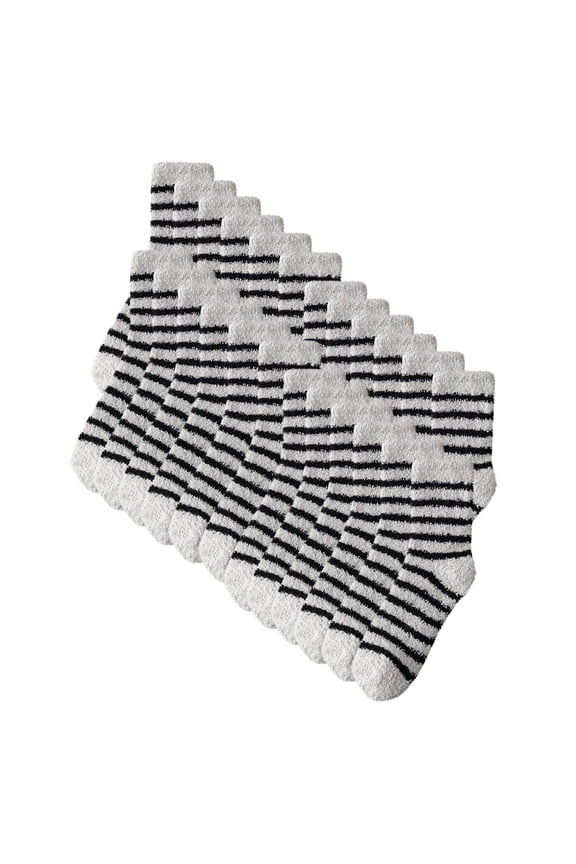 12 Pairs Men's Cozy Fluffy Socks Soft Fuzzy Socks Winter Warm Striped Plush Socks, Gray