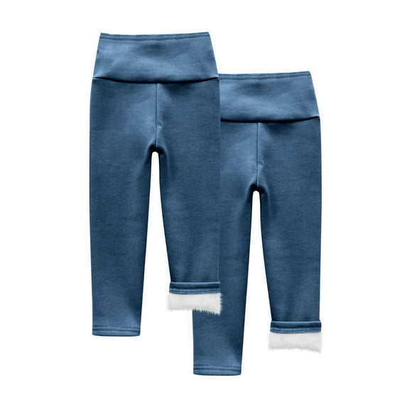 SwiftWear 2 Pack Toddler Girls Fleece Lined Leggings Winter Warm Thermal Leggings Thick Footless Tights Pants 2-9Y, Blue