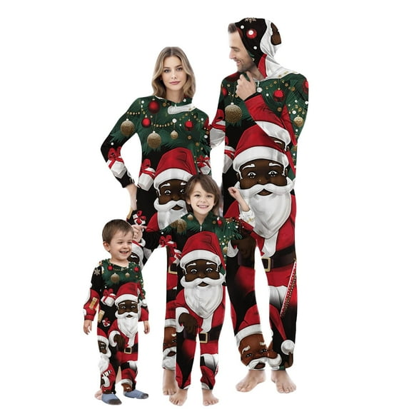 SwiftWear 2024 Family Christmas Pajamas Matching Sets Cute Santa Claus Print Hooded Zipper Jumpsuit Pjs Cozy Jammies