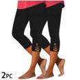 thumbnail image 1 of SwiftWear 2PCs Capris Pants for Women Elastic Waist Ribbed Summer Solid Casual Capri Pants Fitted Yoga Pants S, 1 of 1