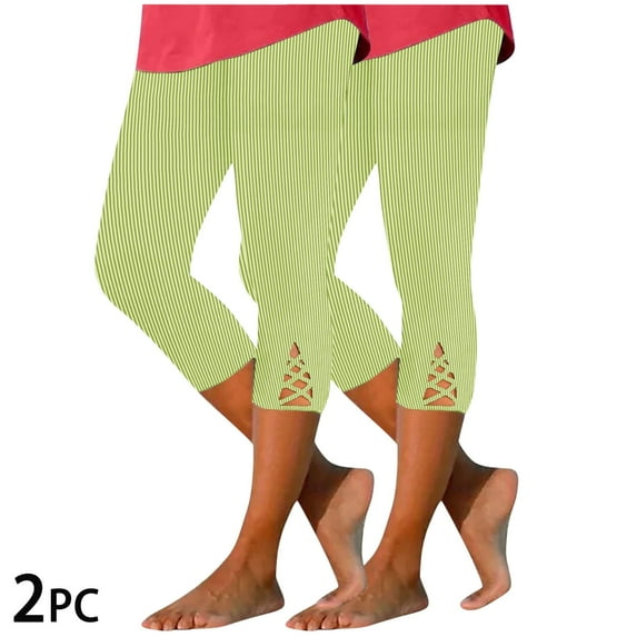 SwiftWear 2PCs Capris Pants for Women Elastic Waist Ribbed Summer Solid Casual Capri Pants Fitted Yoga Pants XXL