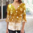 thumbnail image 1 of Yufatyle 3/4 Length Sleeve Shirts for Women Cute Xmas Pullover Top Casual Pleated Blouse Vneck Button Down Henley Tunic S, 1 of 1