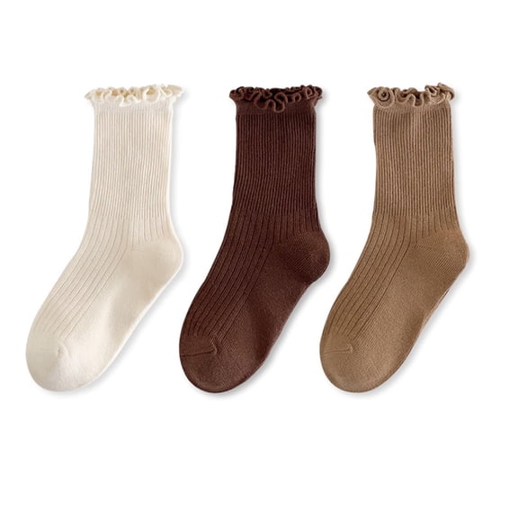 SwiftWear 3-5 Pairs Girls Socks Toddler Ruffle Socks Casual Cute Frilly Dress Socks Baby Fall Winter Cotton Socks Solid Crew Socks