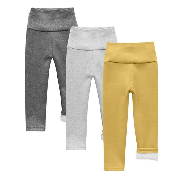 SwiftWear 3Pcs Thermal Pants for Girls Toddler Baby High Waisted Leggings Dance Yoga Leggings for 2-9 Years Kids, Gray Dark Gray Yellow