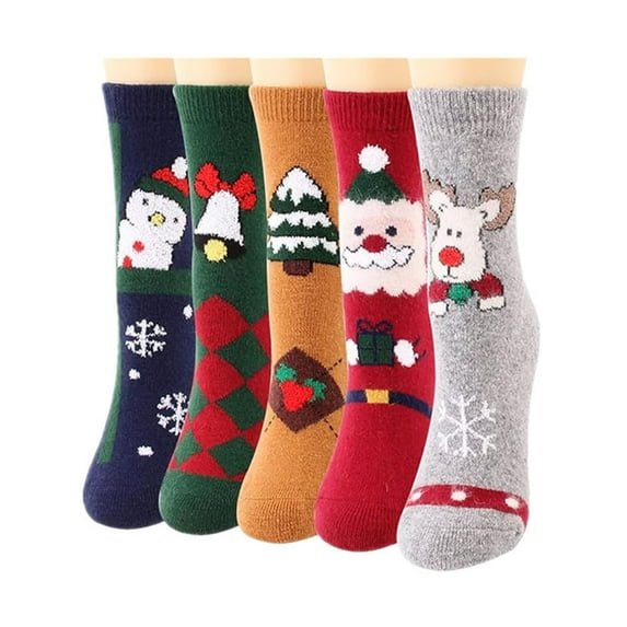 SwiftWear 5 Pairs Womens Girls Thick Socks Winter Warm Hiking Christmas Print Crew Socks Comfy Boot Socks