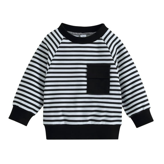 SwiftWear Baby Boy Sweatshirt Long Sleeve Crewneck Sweatshirt Infant Toddler Pullover Striped Top Fall Clothes 6M-4T, Black