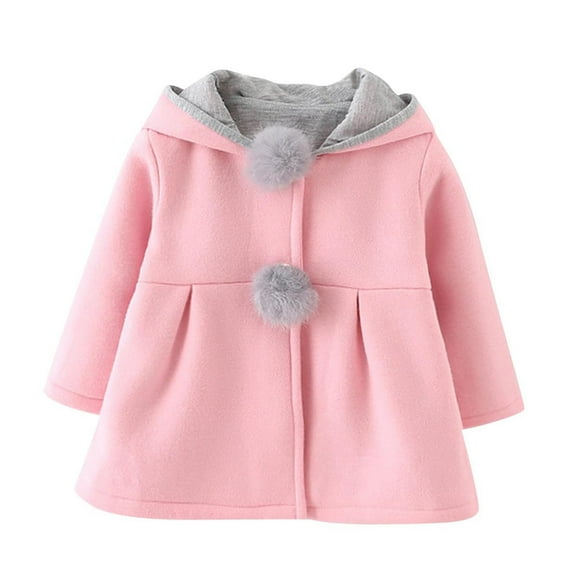SwiftWear Baby Girl's Toddler Kids Fall Winter Pea Coat Cute Bunny Jacket Outwear Ears Hooded Jacket for 3M-4T, Pink