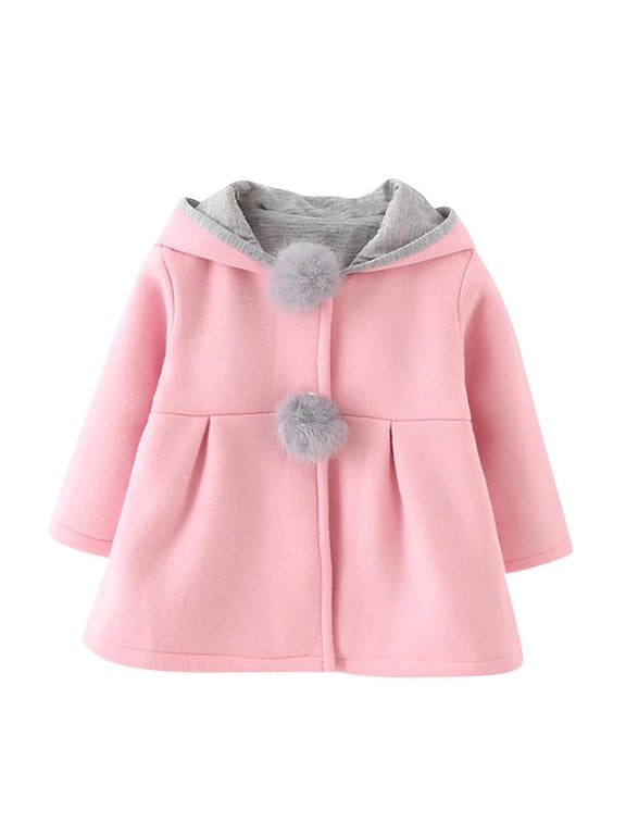 Baby Girl's Toddler Kids Fall Winter Pea Coat Cute Bunny Jacket Outwear Ears Hooded Jacket for 3M-4T, Pink