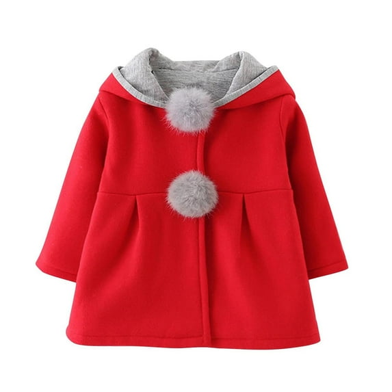 SwiftWear Baby Girl's Toddler Kids Fall Winter Pea Coat Cute Bunny Jacket Outwear Ears Hooded Jacket for 3M-4T, Red