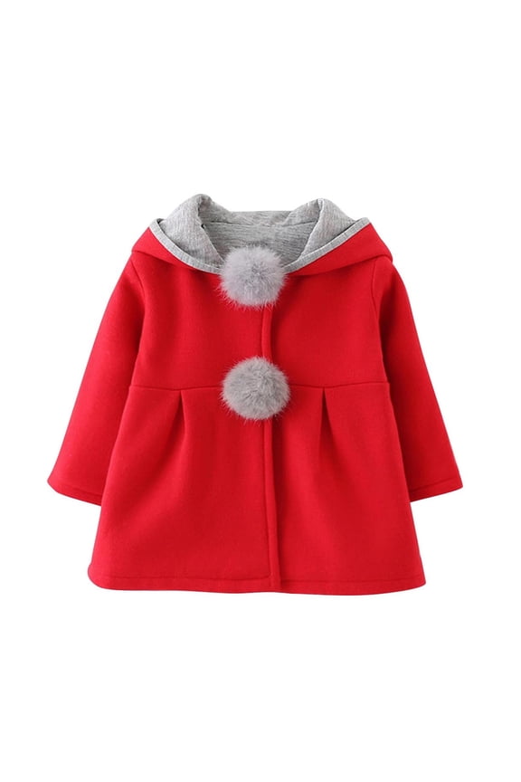 Baby Girl's Toddler Kids Fall Winter Pea Coat Cute Bunny Jacket Outwear Ears Hooded Jacket for 3M-4T, Red