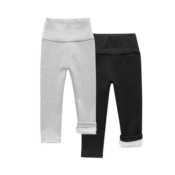 SwiftWear Baby Girls Soft High Waist Footless Leggings Slim Fitted Casual Pants for Boys Girls 2-9 Years Kids Lined Leggings 2 Pack, Gray+Black