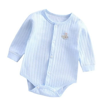 Yufatyle Baby Side-Snap Onesie Bodysuit Long Sleeve Light Blue Pajamas Indoor