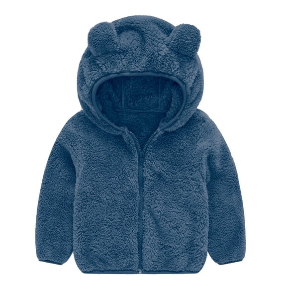 SwiftWear Baby Toddler Boys Girls Fleece Jacket with Hood Zip up Cute Bear Coats for Infant Boys Girls Fuzzy Overcoat, Navy