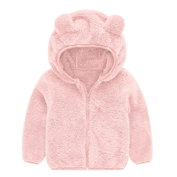 SwiftWear Baby Toddler Boys Girls Fleece Jacket with Hood Zip up Cute Bear Coats for Infant Boys Girls Fuzzy Overcoat, Pink