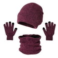 thumbnail image 1 of SwiftWear Beanie Hat Scarf Gloves Set, Women Men Hats 3-Pieces, Fleece Lined, Touchscreen Gloves, Winter Skull Cap Wine, 1 of 5