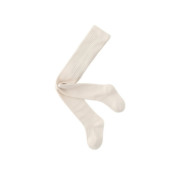 SwiftWear Beige Girls Cotton Tights Solid Color Cable Knit Toddler Footed Leggings Baby Girl's Spring Fall Tights 1-10 Years