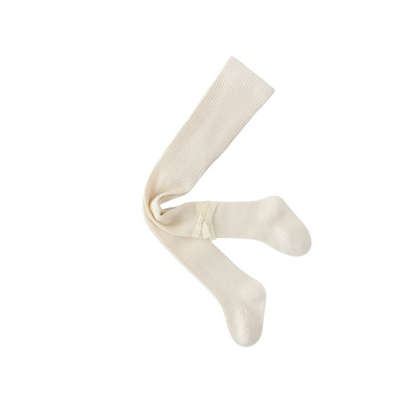 Yufatyle Beige Girls Tights, Spring Fall Stockings for Girl, Cute Bow Decor Cable Knit Cotton Toddler Tights Pantyhose for 0-8 Years
