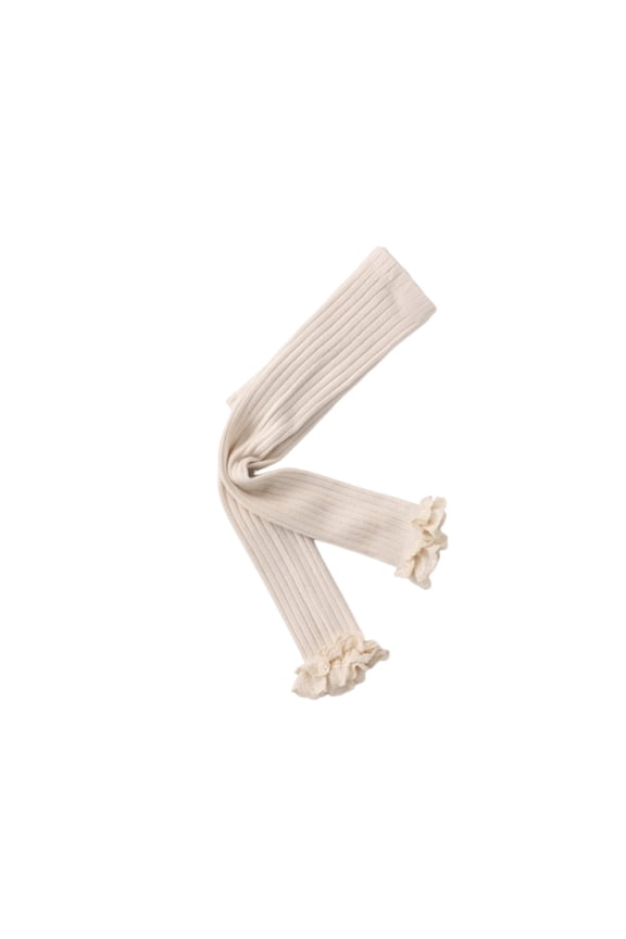 Beige Toddler Footless Tights Infant Girls Knit Leggings Ruffle Trim Cotton Tights for 0-8 Years