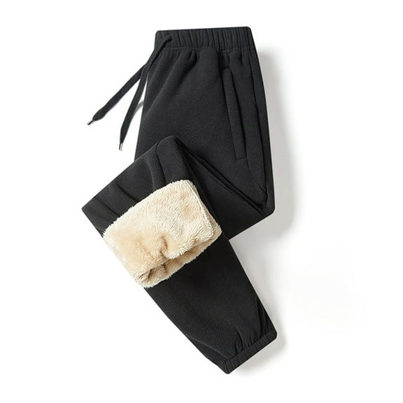 SwiftWear Black Women's Fleece Sherpa Lined Sweatpants Winter Warm Pants Lounge Athletic Joggers Straight Leg Pants with Drawstring Pockets L
