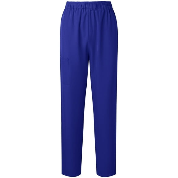 SwiftWear Blue Scrub Pants for Women Solid Color Straight Leg Elastic High Waist Pull-on Pants with Cargo Pocket Workwear XL