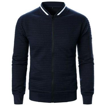 SwiftWear Bomber Jackets for Men, Men's Fashion Casual Solid Color Zipper Pockets Long Sleeve Outwear Coat Navy S