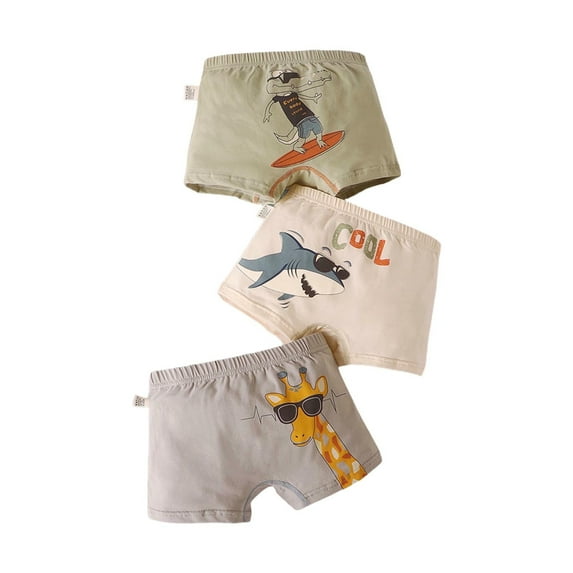 Yufatyle Boys' Boxer Briefs, 3Pcs Cotton Cute Animals Patterned Breathable Comfy Underwear for Kids 2-13T