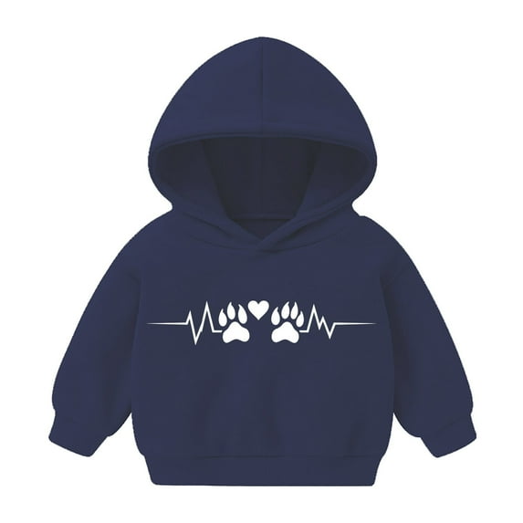 SwiftWear Boys Girls Cute Heartbeat Dog Paw Sweatshirt with Hood Long Sleeve Hoodie Pulover Tops Kids Athleisure Clothes, Navy
