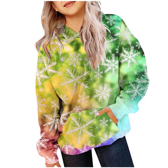 Yufatyle Boys Girls Hoodies Kids Long Sleeve Pullover Snowflake Sweatshirts with Hood Pocket for 4-14T, Yellow