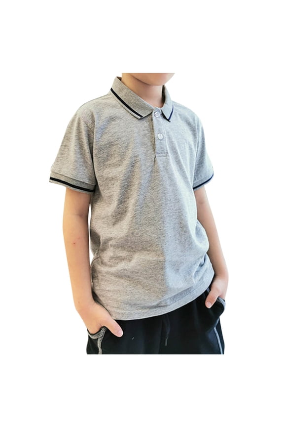 Yufatyle Boys Tops, Short Sleeve Lapel Button-up T-Shirts Summer Tee Cotton School Uni form for Kids Gray Size 6 Years
