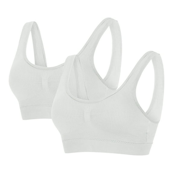 SwiftWear Bras for Women 2 Pack Wirefree Bras Sports Bras for Women White Workout Yoga Sports Bras,M-L