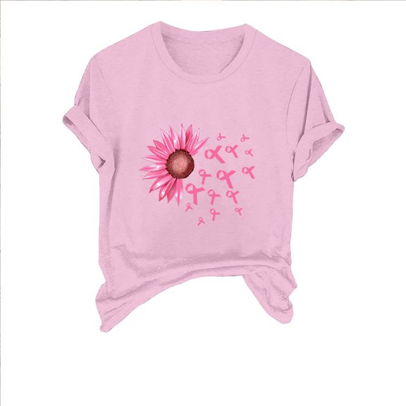 SwiftWear Breast Cancer Awareness Shirts Women Pink Ribbon T-Shirts Cancer Fighter Sunflower Graphic Tee Short Sleeve Tops S