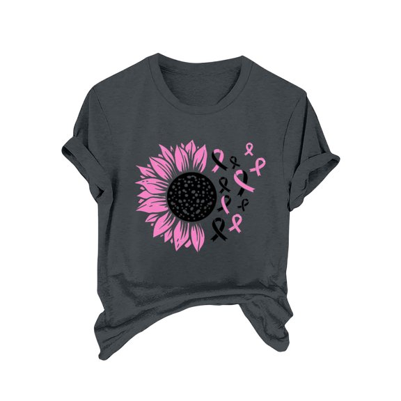 SwiftWear Breast Cancer Awareness Shirts Women Pink Ribbon T-Shirts Cancer Fighter Sunflower Graphic Tee Short Sleeve Tops XXL