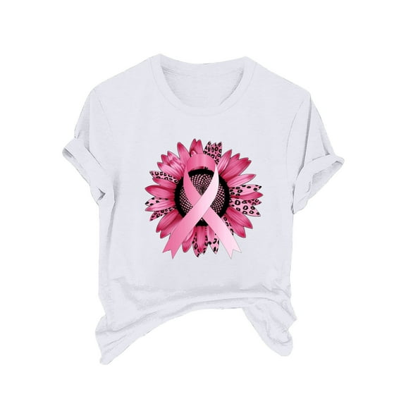 SwiftWear Breast Cancer Shirt Women Pink Ribbon T-Shirts Cancer Fighter Sunflower Graphic Tee Short Sleeve Tops M