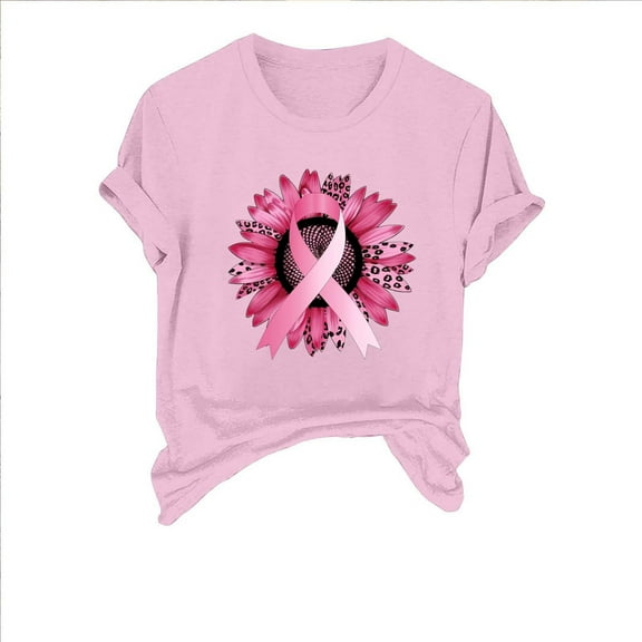 SwiftWear Breast Cancer Shirt Women Pink Ribbon T-Shirts Cancer Fighter Sunflower Graphic Tee Short Sleeve Tops S
