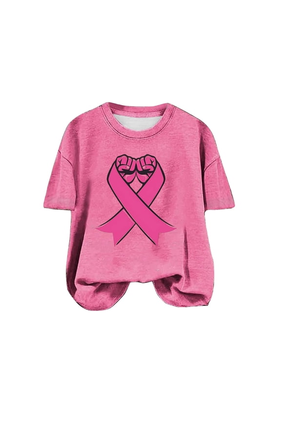 Breast Cancer Shirts for Women Breast Cancer Awareness Shirt Pink Ribbon Graphic Tee Tops Crewneck Drop Shoulder T-Shirts M