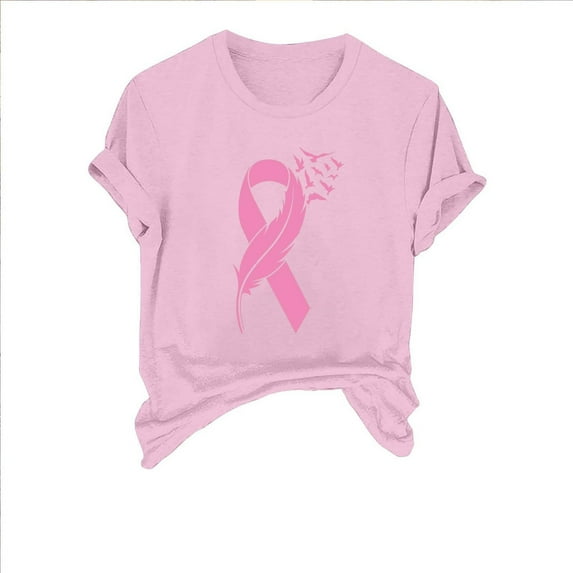 SwiftWear Breast Cancer Shirts for Women Pink Ribbon Breast Cancer Awareness T-Shirt Short Sleeve Summer Fall Tee Top L