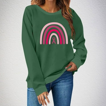 SwiftWear Breast Cancer Sweatshirt Women Breast Cancer Awareness Pink Ribbon Rainbow Graphic Shirts Cancer Gift Tops S