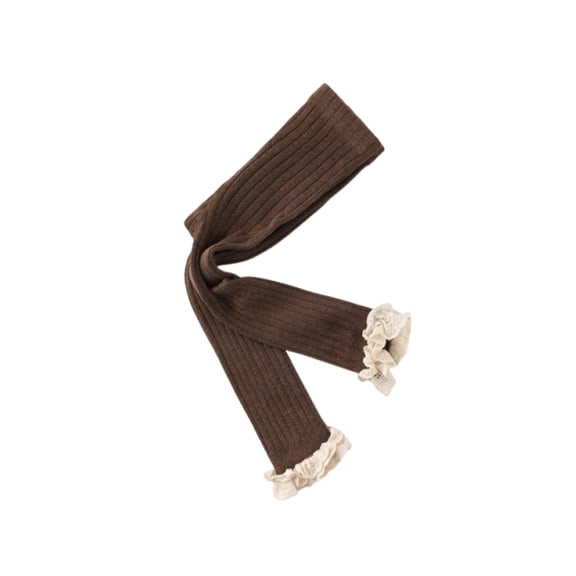 SwiftWear Brown Toddler Footless Tights Infant Girls Knit Leggings Ruffle Trim Cotton Tights for 0-8 Years