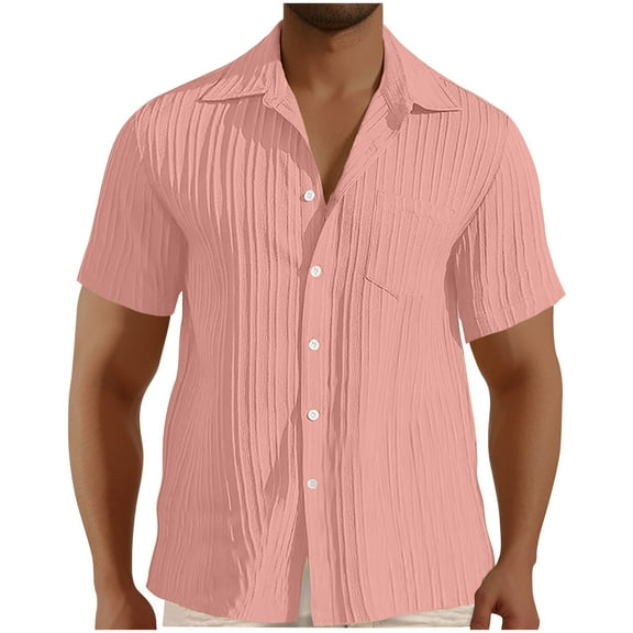 SwiftWear Button Down Shirts for Men Short Sleeve Textured Tshirts Casual Solid Dress Shirts Pocket Summer Beach Top S