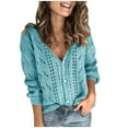 thumbnail image 1 of SwiftWear Cardigan Sweaters for Women Long Sleeve Crochet Knit Tops V-Neck Button Down Loose Fit Sweater Coat Outwear Blue M, 1 of 7